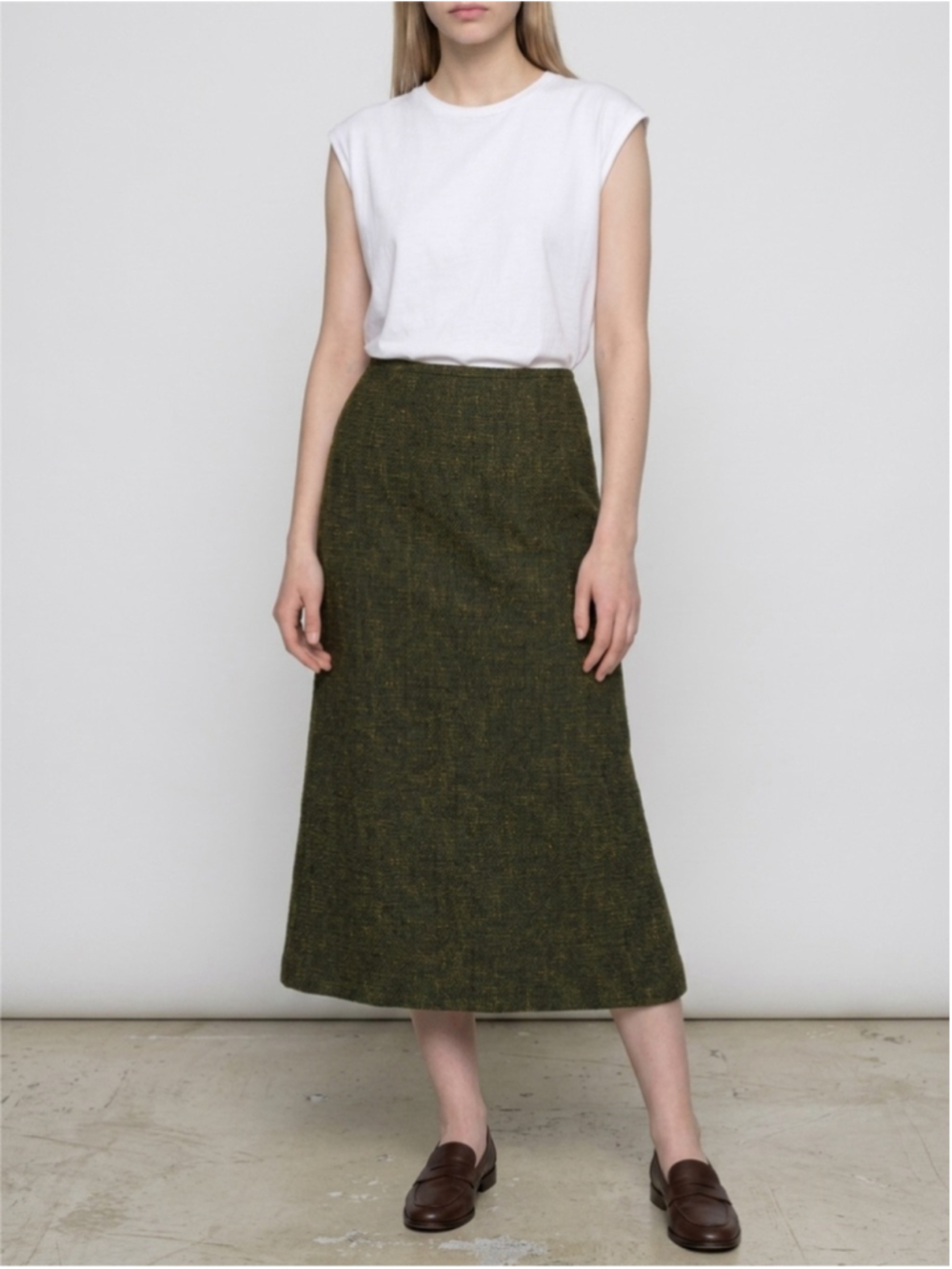 70s Bets by Canvasbacks A-Line Midi Skirt in Olive Green
